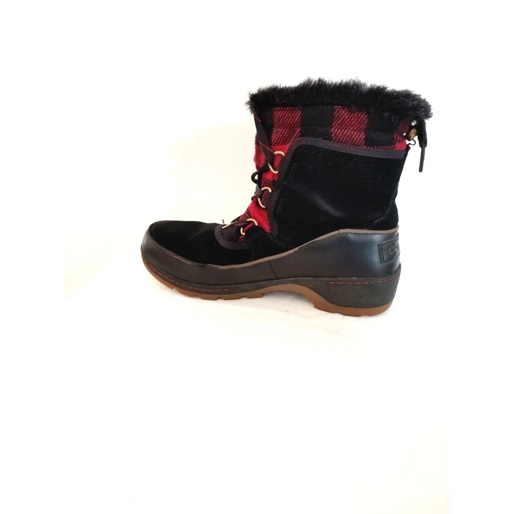 Sorel Women 8.5 Slimpack II Black Suede Red Plaid Fur Lined Waterproof Duck Boot